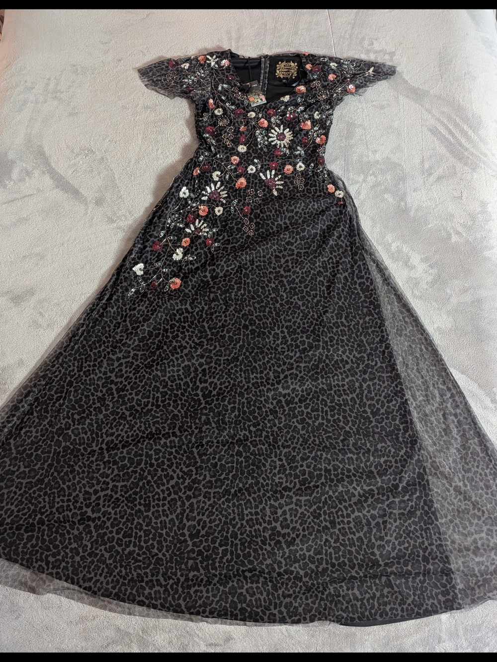 Johnny Was Black Maxi Dress with Multicolor Floral Embroidery